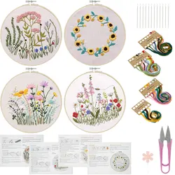 Flower Embroidery Starter Kit With European Pattern and Instructions Cross Stitch Set Flowers Plant Stamped Embroidery With Hoop