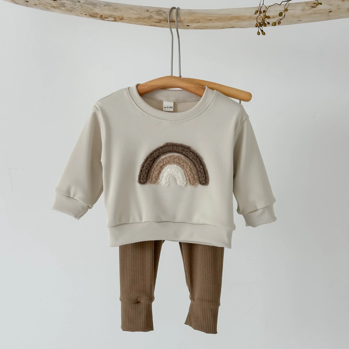 Wear Fall Winter Cute Rainbow Embroidery Baby Boys Girls Set Infant Toddler Outfits Long Sleeve Pullover Top Pants 2Pcs 0-3 Year