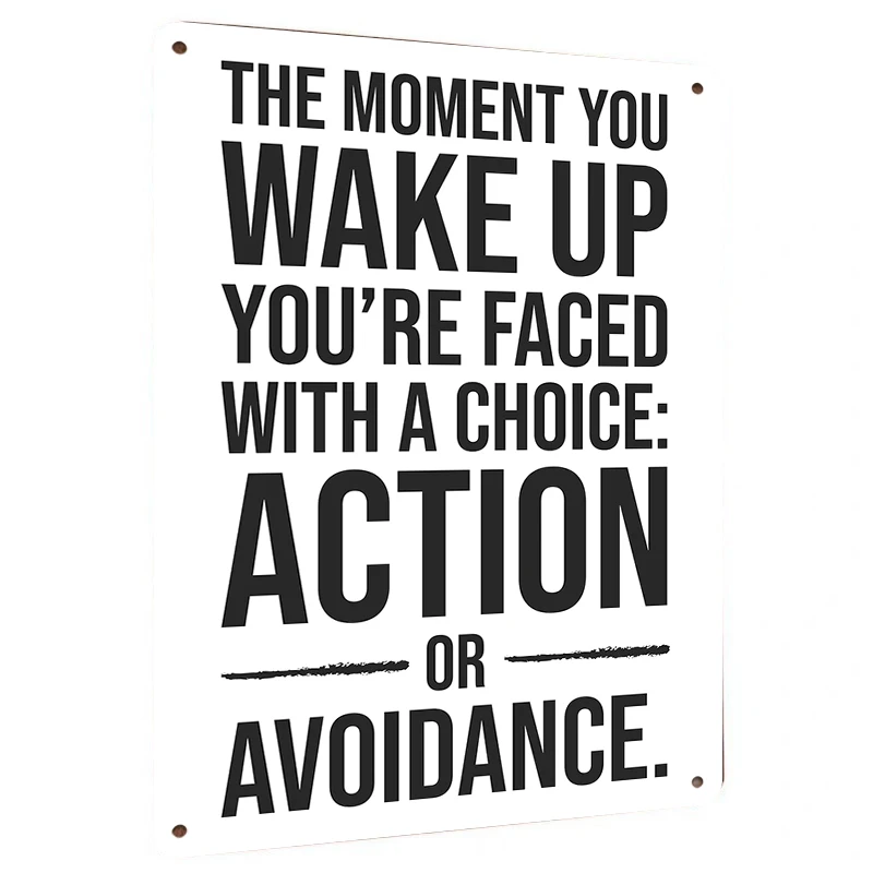 Inspirational Metal Wall Art Action vs Avoidance Quote Decor for Office Home Motivational Typography Sign