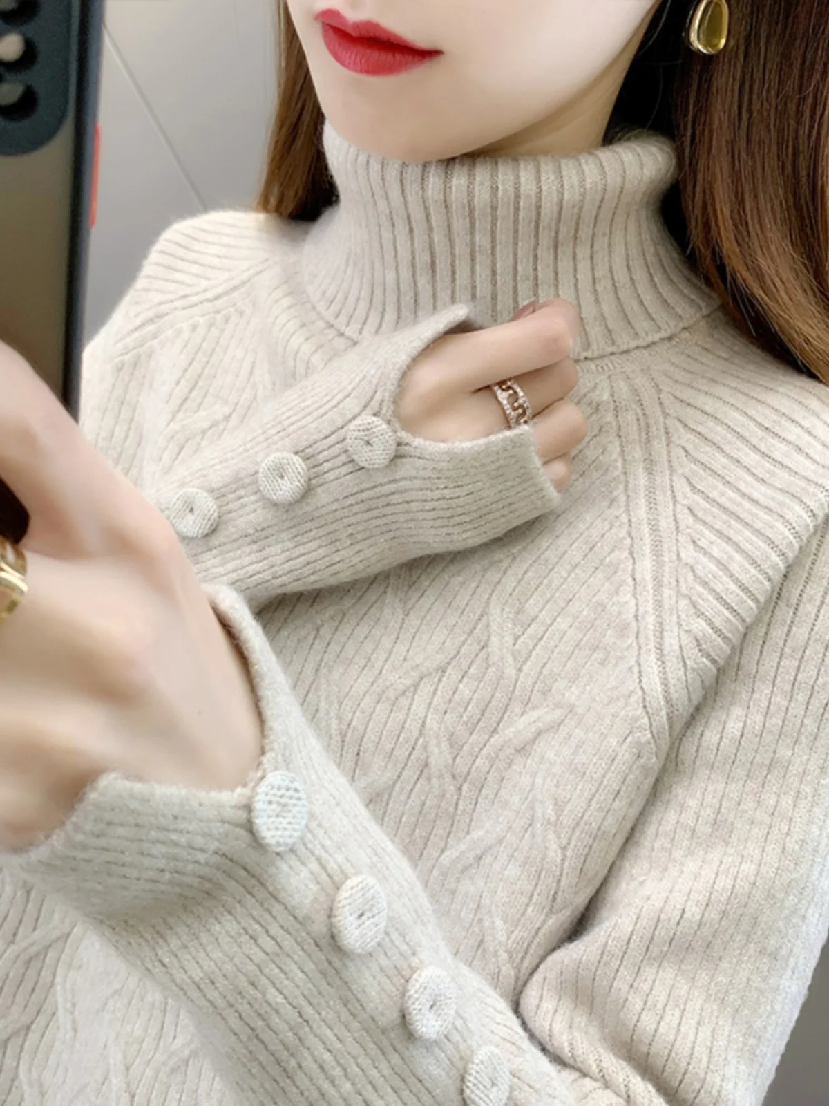 

Women's High Ne Thi Knit Sweater Winter Faionable Chunky Needle Retro Sle Twist Knitted irt Base Layer Inner Wear