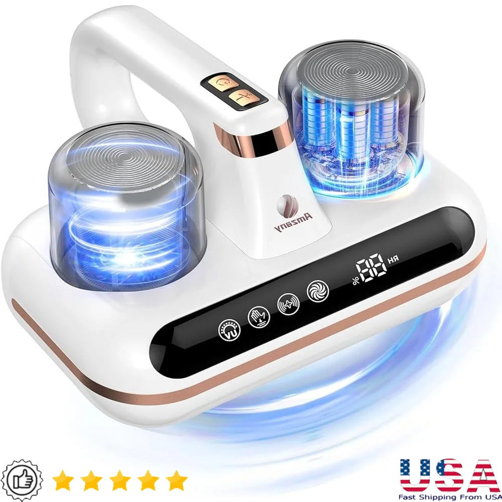 

5-in-1 Cordless Mattress Vacuum Cleaner UV-C Light Ultrasonic Technology 16Kpa Suction HEPA Filter Dust Removal with Humidity