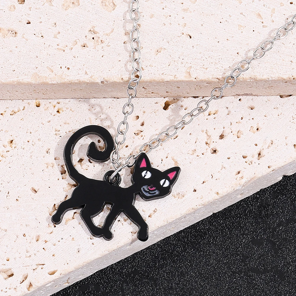 

1pc Disney Coraline & the Secret Door Cat Necklace Cartoon Cute Black Cat Pendant Neck Chain for Girl Accessories