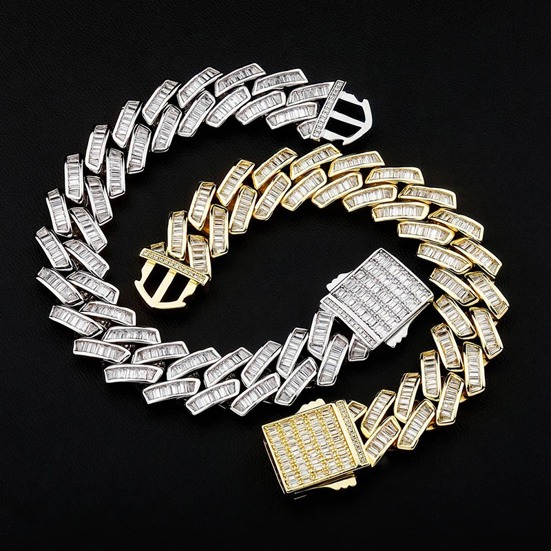 

18mm wide Hip Hop Bling Iced Out Rhombus Cuban Miami Link Chain Necklaces for Men Rapper Jewelry Gold Silver Color Drop Shipping