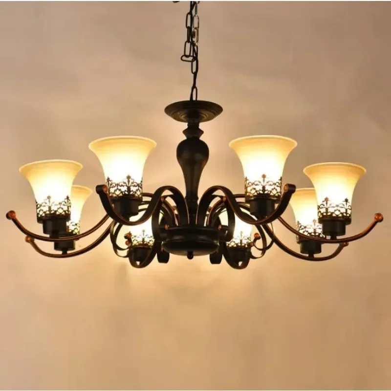 American Iron Chandelier Retro Creative Living Room Chandelier Copper Color Home Decoration Light