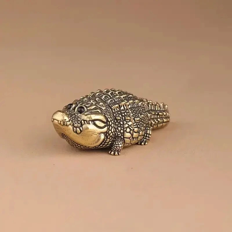 Cute Fat Copper Alligator Statue, Creative Desktop Decoration, Home Decor for Bedroom Office Bookshelf Living Room, Gift
