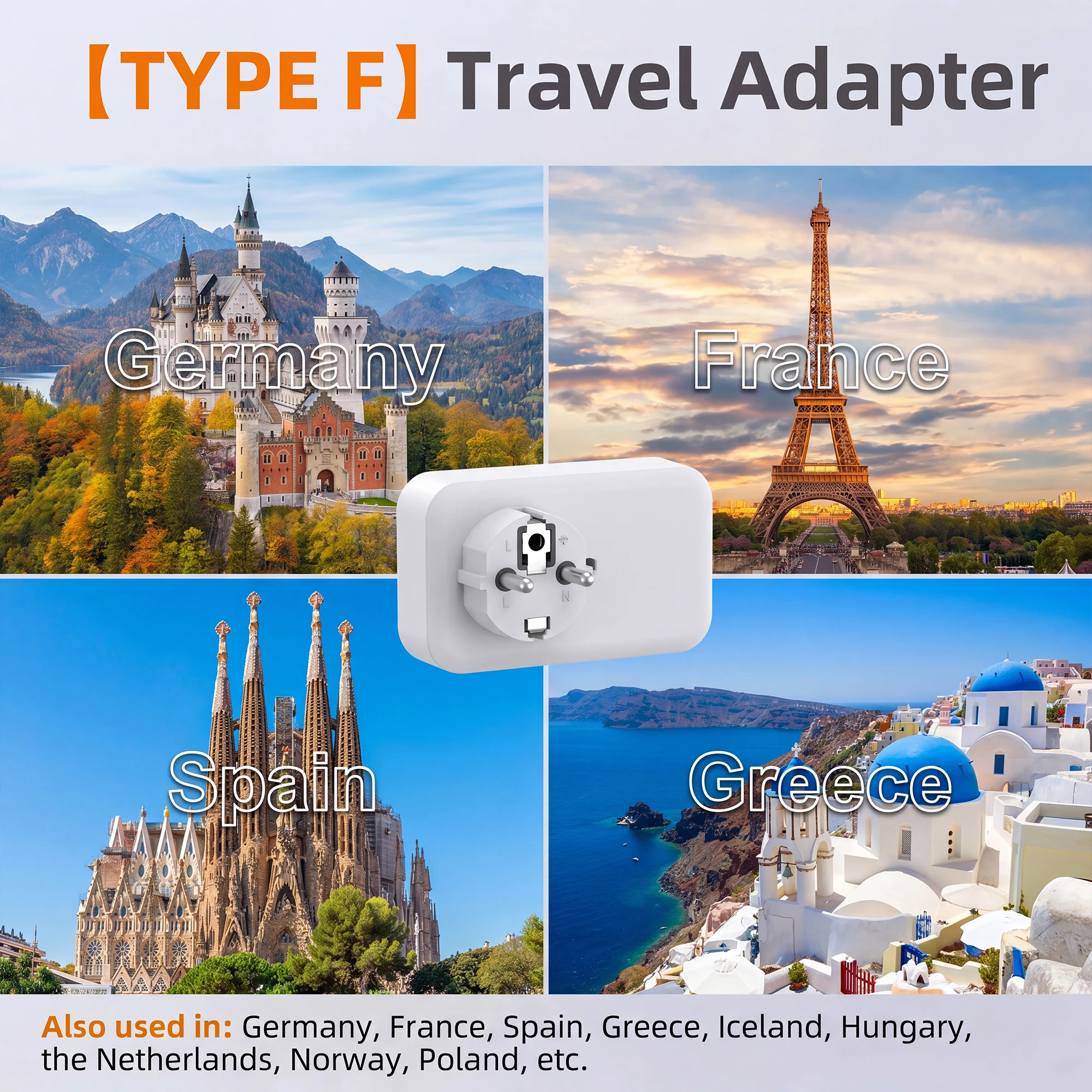 UK to EU Plug Adapter 13A 3250W 3USB Travel Adapter European Pin to UK Socket Compact Fireproof Wall Charger for France Germany