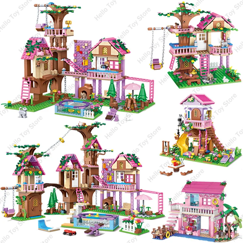 

2025 Girls Friendship Tree House Villa Castle Building Blocks Classic Princess Castle Model Bricks Figures Toy Kid Birthday Gift