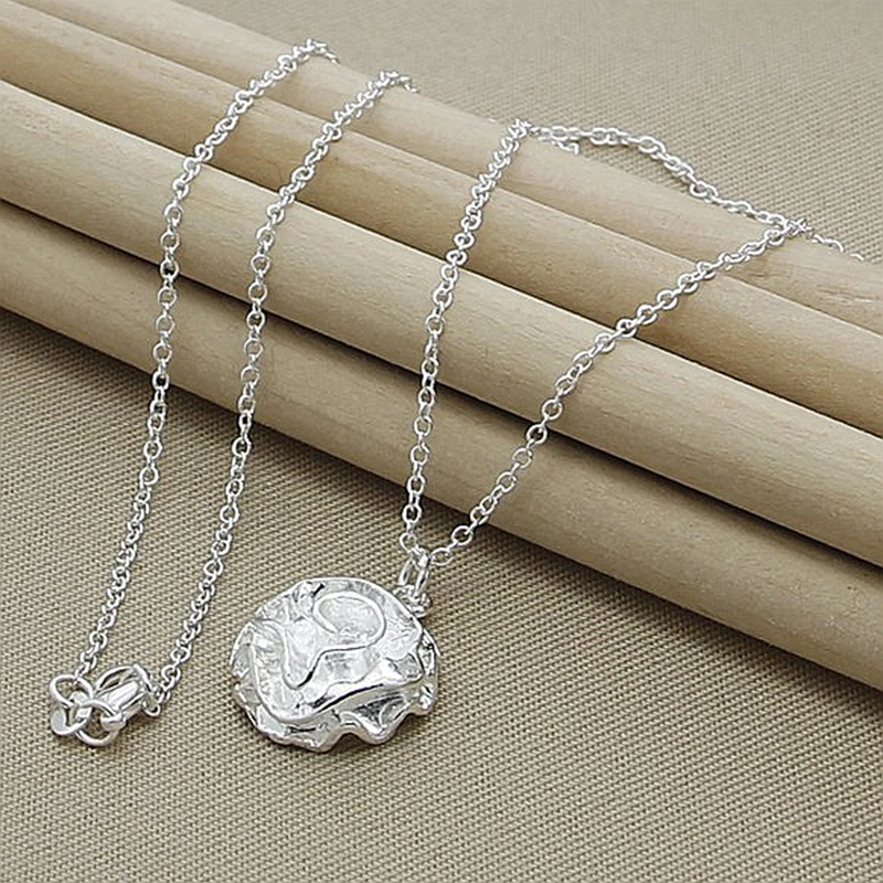 

Hot 925 Sterling Silver Beautiful Rose Flowers Pendant Necklace for Women Fashion Party Wedding Jewelry Popular Brands Gifts