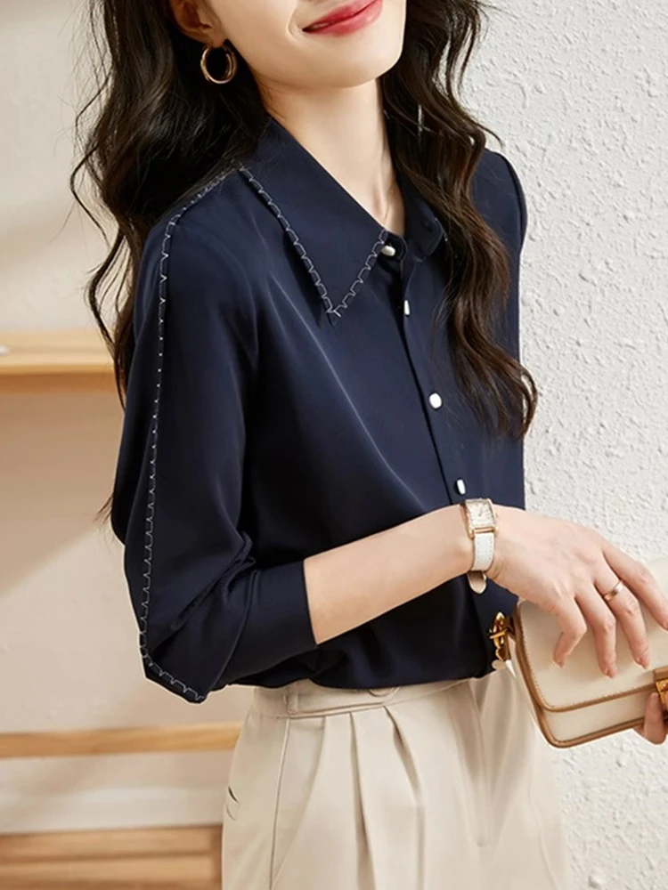 

Elegant European Style Embroidered Long Sleeve Shirt Women's Fashionable Retro Design High Quality Straight Cut Top