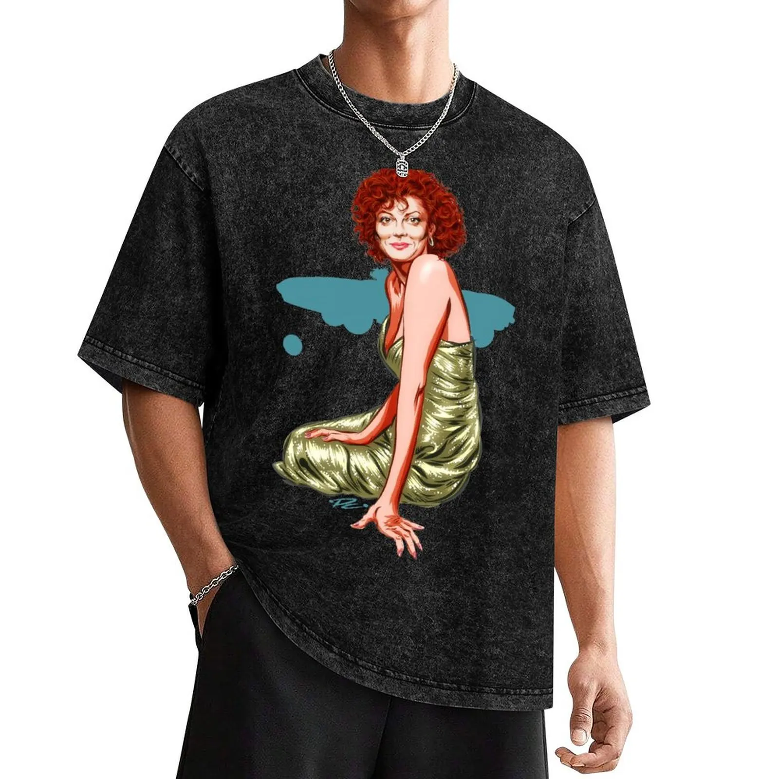 Susan Sarandon - An illustration by Paul Cemmick T-Shirt cotton man t-shirts vintage heavy weight t shirts for men