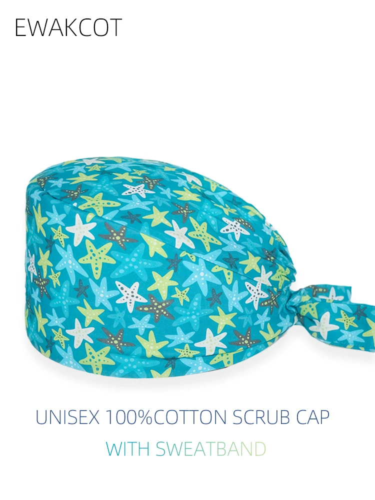 starfish printed nurse hat women men hospital working surgery cap dental chef pharmacist nursing hats unisex surgicals caps