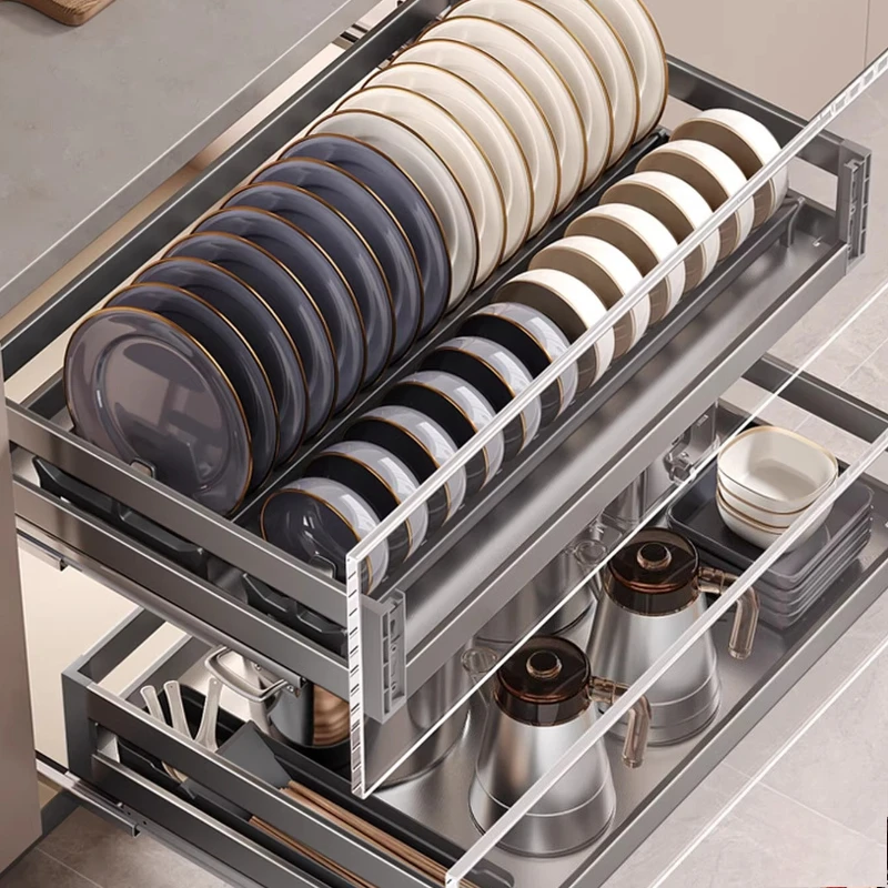 

304 Stainless Steel Drawer Type Pull Basket Kitchen Cabinet Double-layer Storage Kitchen Cabinet