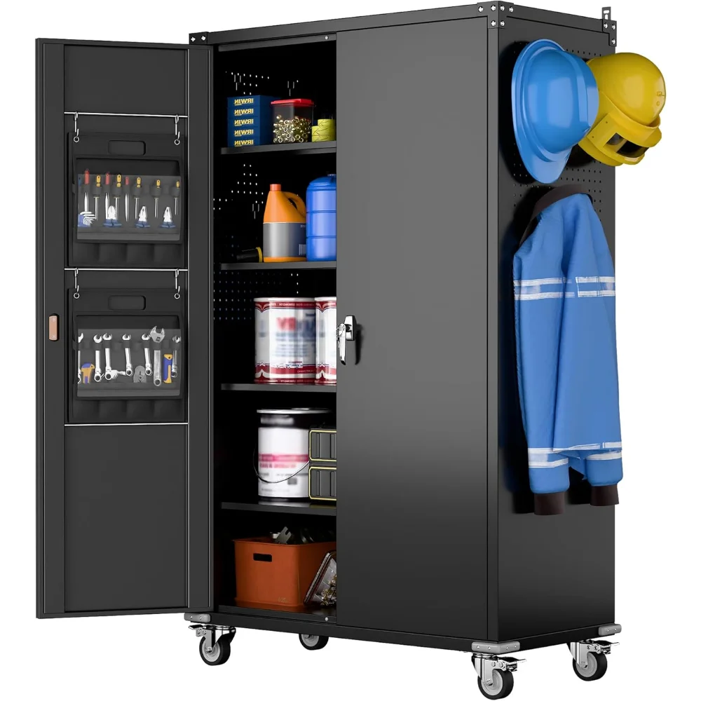 

Extra Large Garage Storage Cabinet on Wheels, 43.3''W x 21.6''D x 72''H Steel Lockable Cabinet