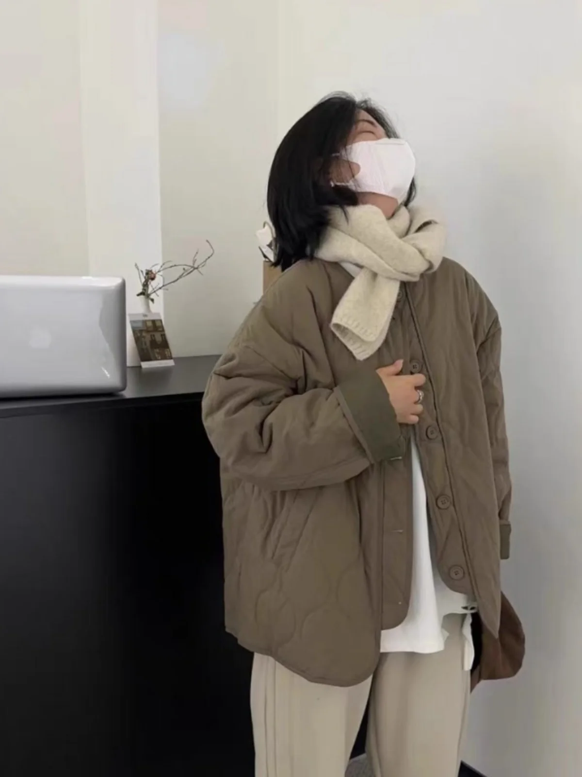 

Retro Japanese Sle Women's down Cotton Jaet 2024 Winter Faion Casual Versatile Baseball Sle Thiened Long Sve rou...