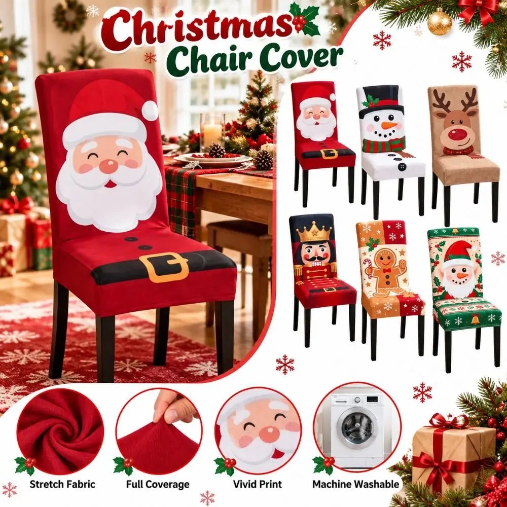 Full Package Christmas Chair Cover Elastic Washable High Back Dining Chair Cover Dustproof Stretch Chair Protector Slipcovers