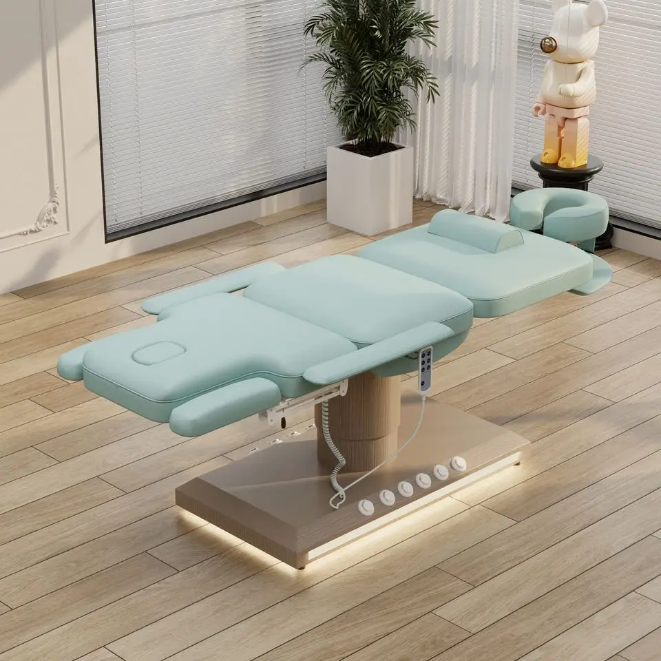 Electric Salon Massage Bed With Metal Frame Synthetic Leather And Three Motors For Facial Therapy