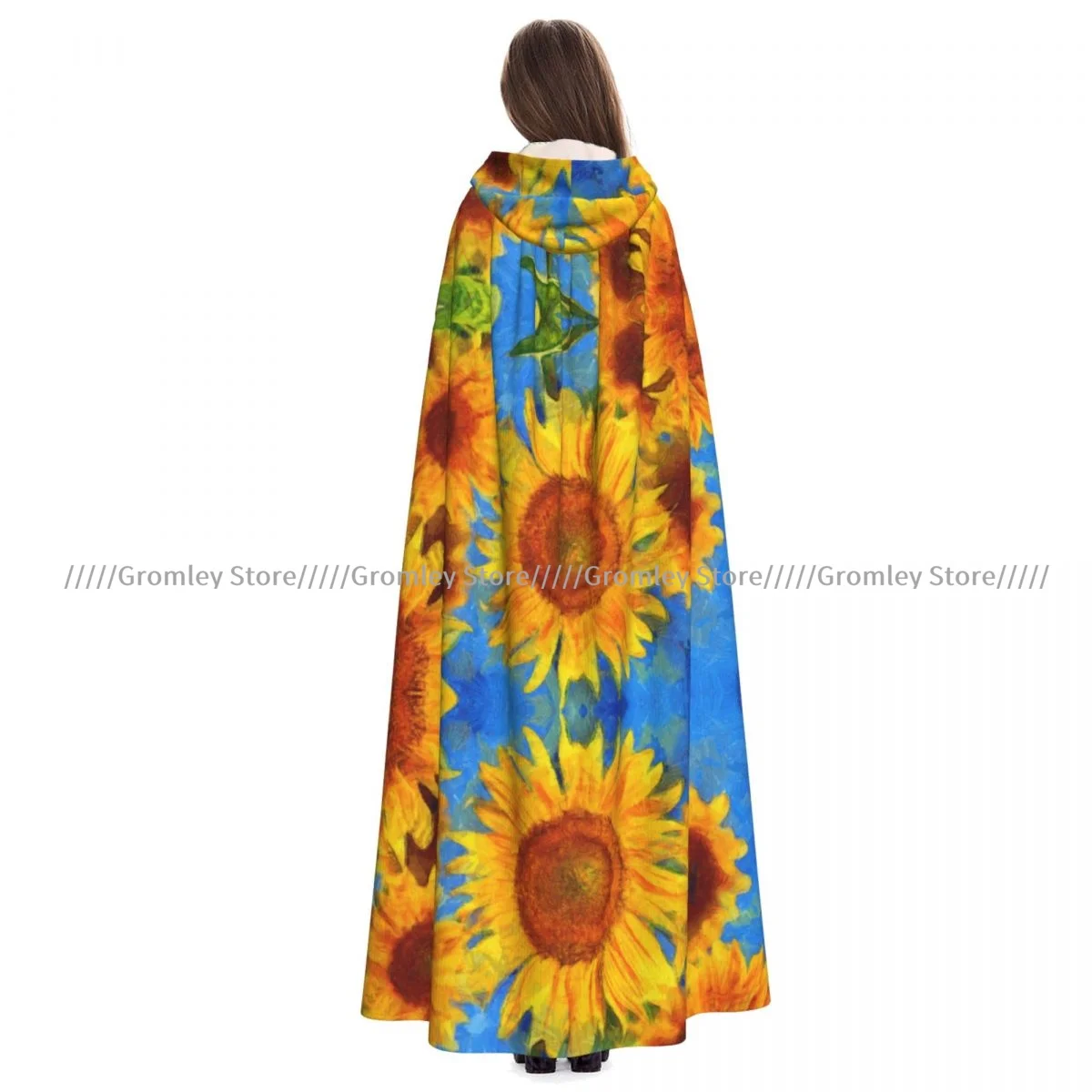 Adult Vincent Van Gogh's Sunflowers Cloak Cape Hooded Medieval Costume Witch Wicca Vampire Halloween Costume Dress Coat