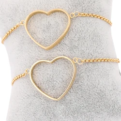 3pcs Stainless Steel Gold Plated Heart Open Bezel Bracelet Blanks Diy Hollow Connector Settings For Resin Jewelry Making