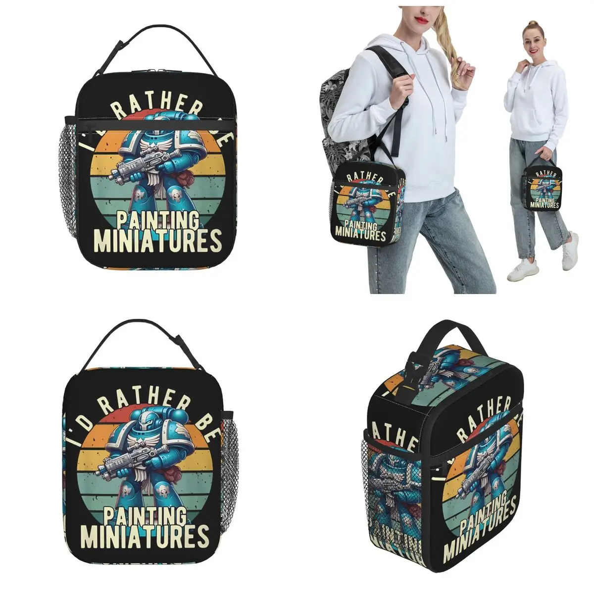 Insulated Lunch Bag W-Warhammer 40K Product I'd Rather Be Painting Miniatures Lunch Food Box Y2K Thermal Cooler Lunch Box