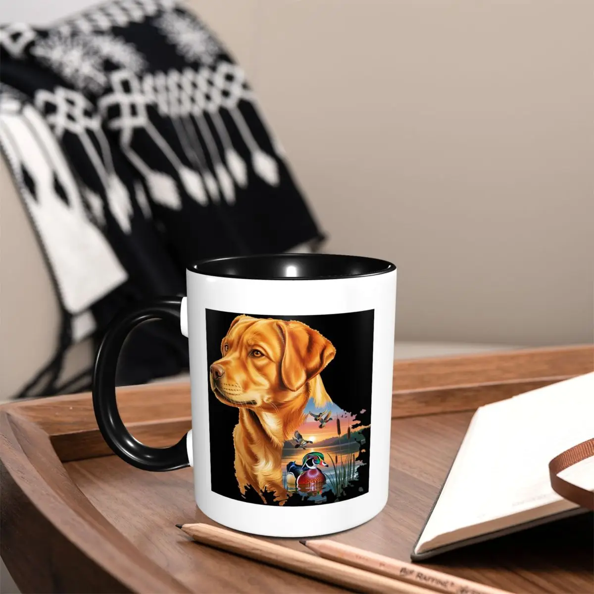 Fox Red Labrador And Wood Duck Sunrise Mug Funny Ceramic Coffee Cups Tea Mugs Milk Cup Drinkware Gift for Friends