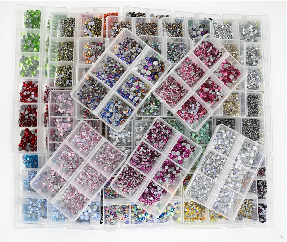 

1200pcs Mix Sizes Glass Crystal Hot Fix Rhinestone Set Flatback 3D Crystal Nail art Rhinestones For DIY Garment Decorations