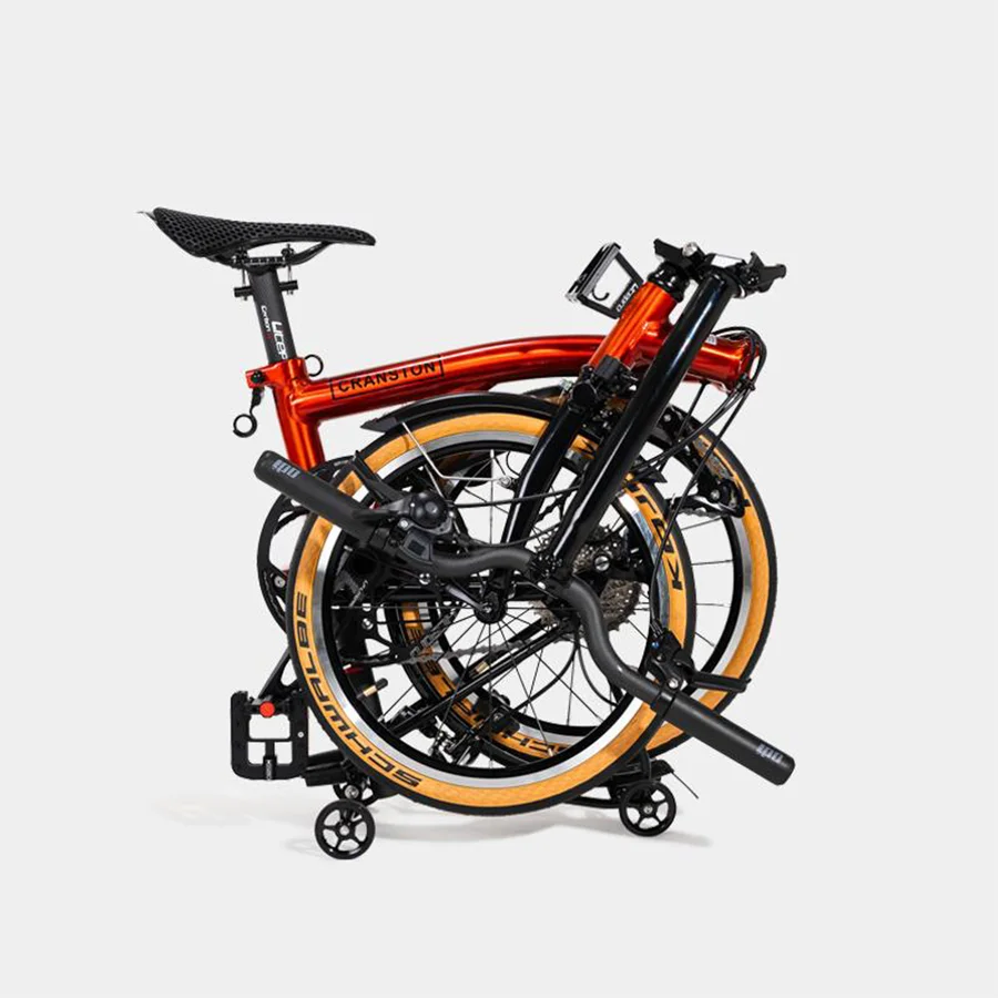 16 Inch Retro Commuter Lightweight Triple Folding Bicycle S9 Aluminum Alloy Frame Amber Varnish Y/S Handlebar 9 Speed