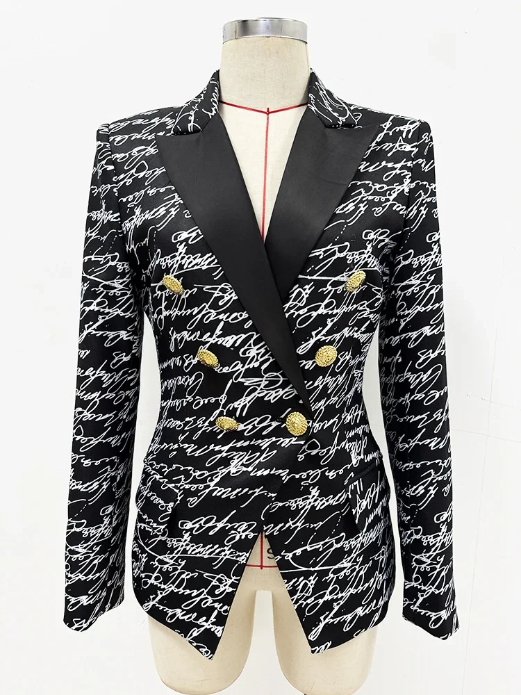 HIGH STREET Newest 2025 Stylish Designer Jacket Women's Letter Printed Double Breasted Slim Blazer