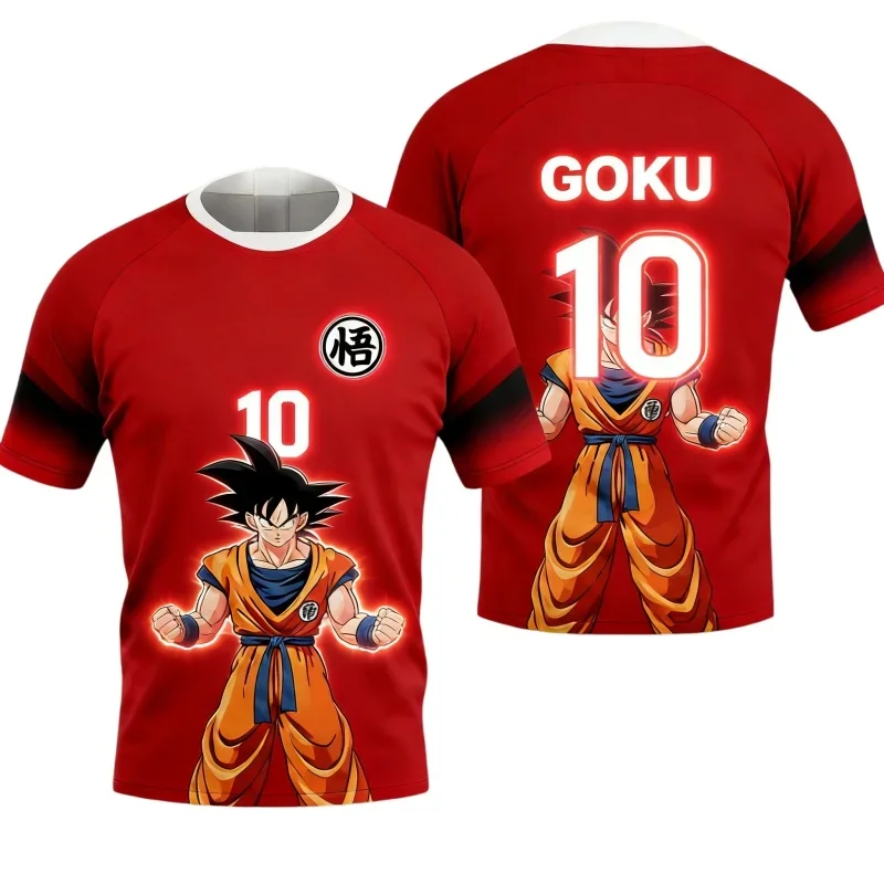2026 Summer Dragon Ball Goku Base Form Glow Effect Retro Quick Dry Sports T-Shirt Adult Kids Oversized Casual Short Sleeve