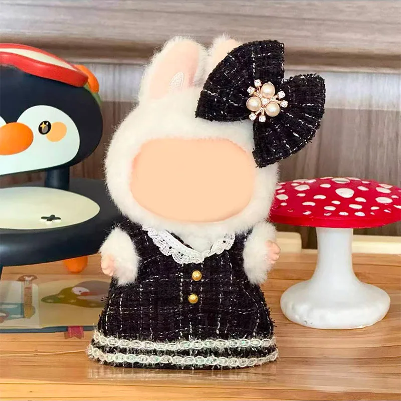 Completo da 2 pezzi per bambole Labubu, adatto per bambole sedute da 15 cm e 17 cm, set per travestimenti Xiaoxiang, accessori con gonna