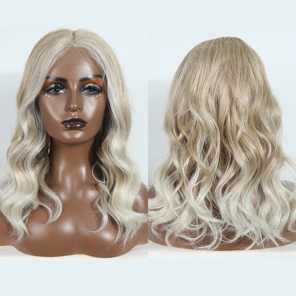 Synthetic Lace Front Wigs Blonde White Shade Black Wig Body Wavy Wig  Cosplay Curly Wig Lace Front Wig For Women Lace Wig
