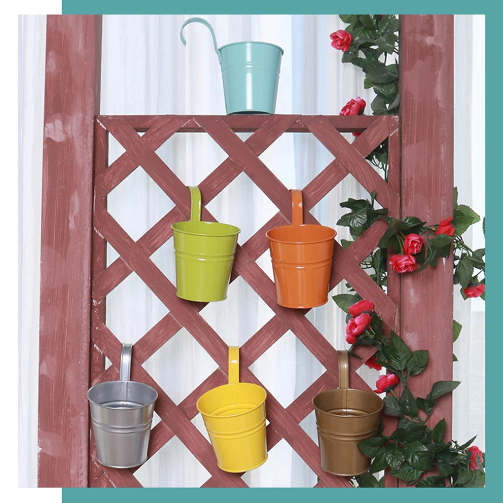 Colorful Metal Hanging Flower Pots Removable Hook Outdoor Hanging Flower Plant Racks Succulent Plant Basket Home Garden Decor