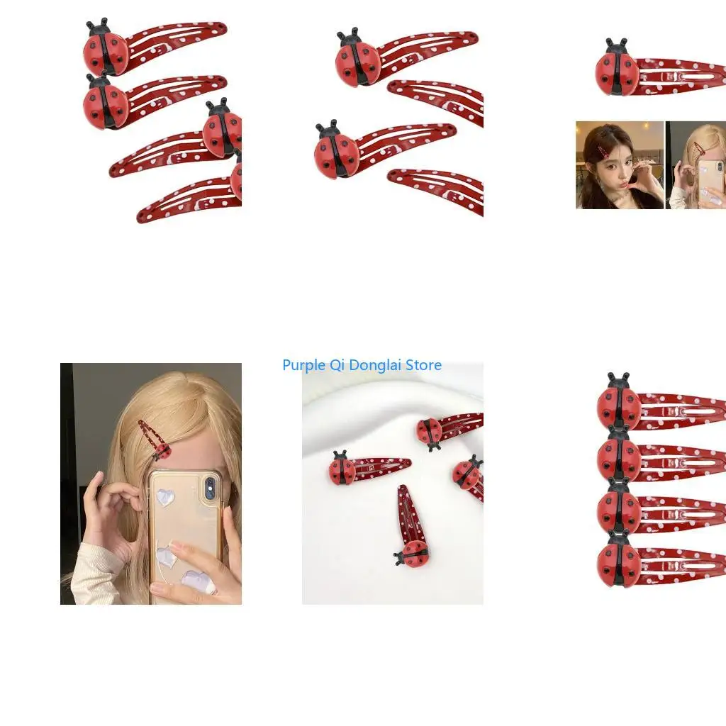 L21E Funny Animal Hair Clip Party Ladybugs Hairpin Hair Pin Set of 4 for Adult Kids