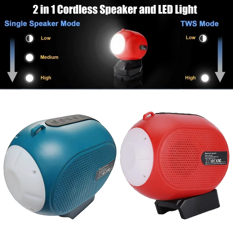 

Compatible with For Makita/Bosch/DW/Milwaukee 18/20V Battery Portable Wireless Speaker TWS Dual Device Pairing Outdoor Speaker