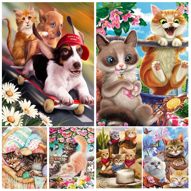 Cats and Dogs  5D Diamond Painting Kits Pet Cat  Full Square/Round Diamond Mosaic Painting Rhinestone Embroidery Home Decor DIY