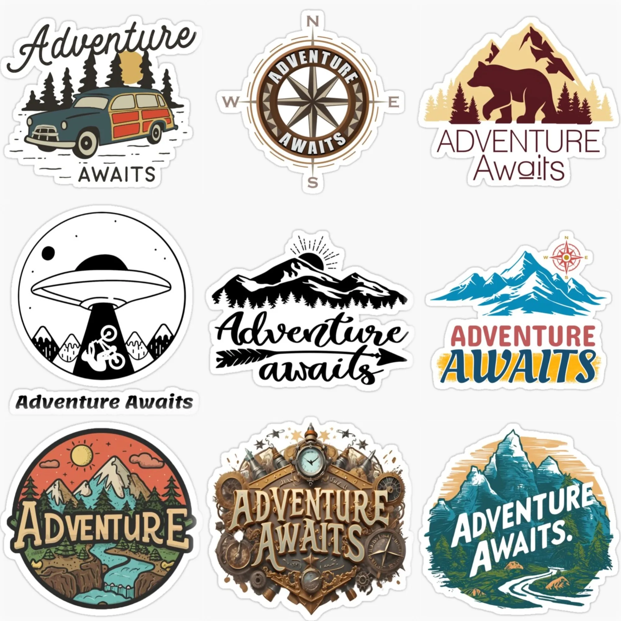 

Adventure Awaits Travel Camping PVC Stickers for Car Van Bicycle Motorcycle Off-road Helmet Decal Accessories
