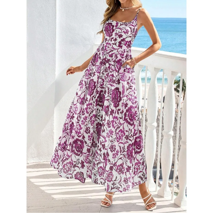 

【New style】Womens Spring Boho Maxi Dress Eyelet Floral Long Flowy Sundresses Summer Beach Vacation Clothes
