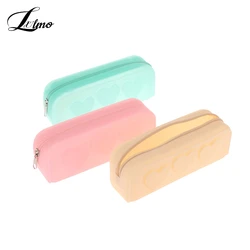 1pc Candy Coloy Silicon Zip Bags Reusabl Heart Silicon Bag Cosmetic Bag Portable Makeup Brush Case For Women