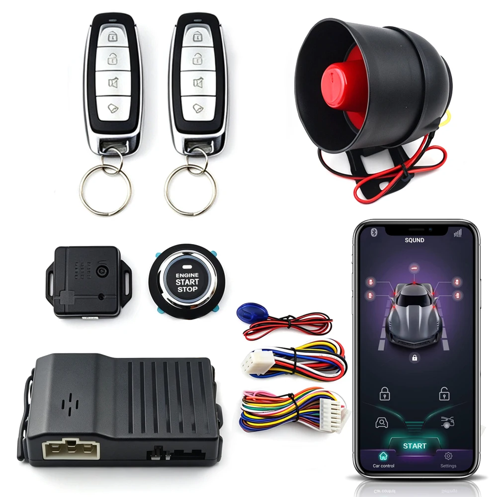 Universal 12V Car Push Button Start System Bluetooth App Keyless Entry Control Remote Engine Start Stop Anti Theft Alarm Remote
