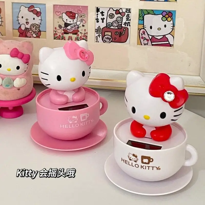 Adorno Solar de Hello Kitty con Cabeza Móvil, Accesorio para Coche de Hello Kitty, Adorno Creativo de Dibujos Animados, Lindo Gato KT que Hace la Cabeza