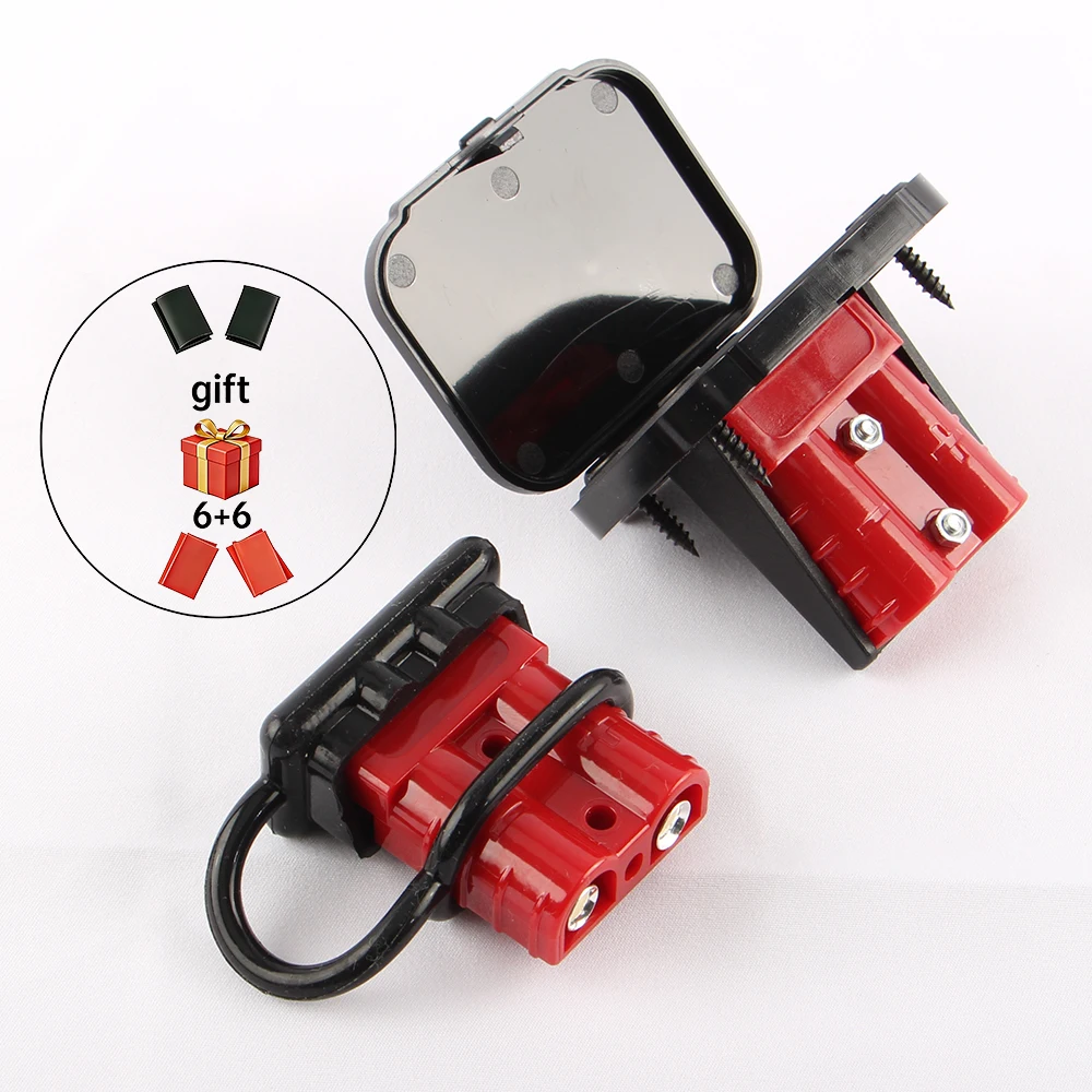 50A High Current Power Double Pole Quick Connect Disconnect Battery Cable Connector Plug with Flush Mount Bracket & Dust Cover