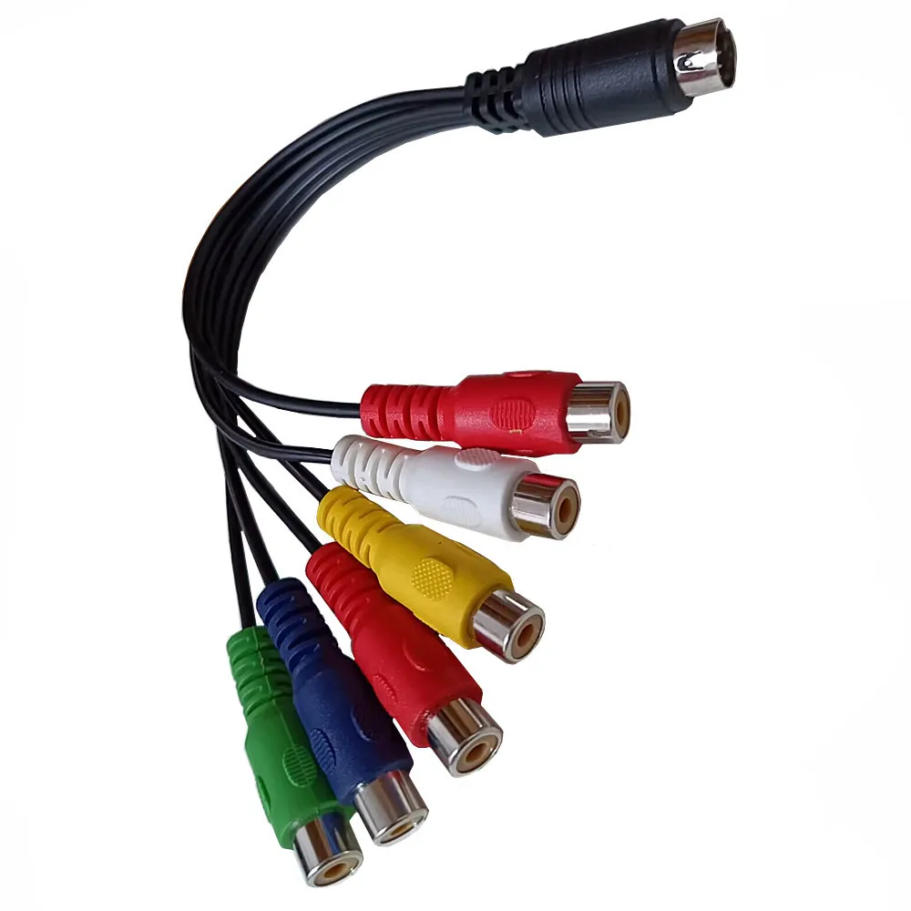 10 Pin Audio And Video DIN S-Video 10Pin To 6RCA Female Cable - RGB Component And Composite  0.3m