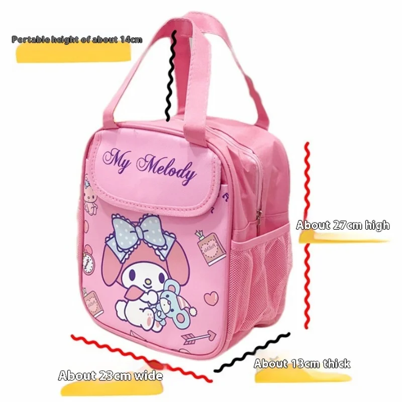 Cartoon Sanrio Insulated Fashionable Lunch Bag Reusable Foldable Zipper Closure PU Material Unlined Student Lunch Bag Kids