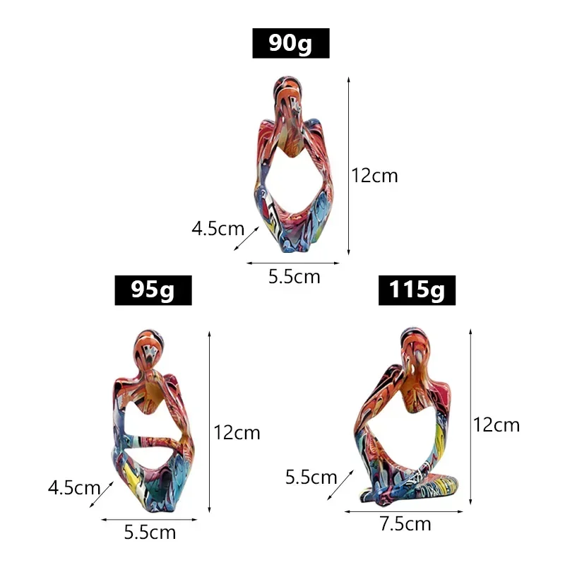 3 buah ornamen dekorasi rumah ruangan ornamen abstrak penuh warna Thinker patung karakter grafiti Resin untuk Interior