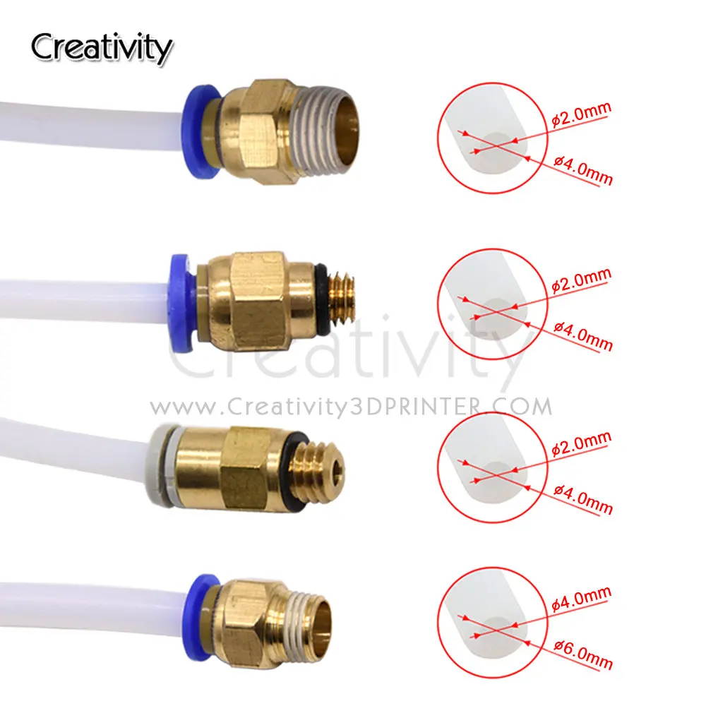 Creatividad 3D PC4-M6 PC4-M5 PC4-01 PC6-01 conector recto neumático parte diámetro 4mm filamento de tubo de PTFE acoplador de ajuste de alimentación