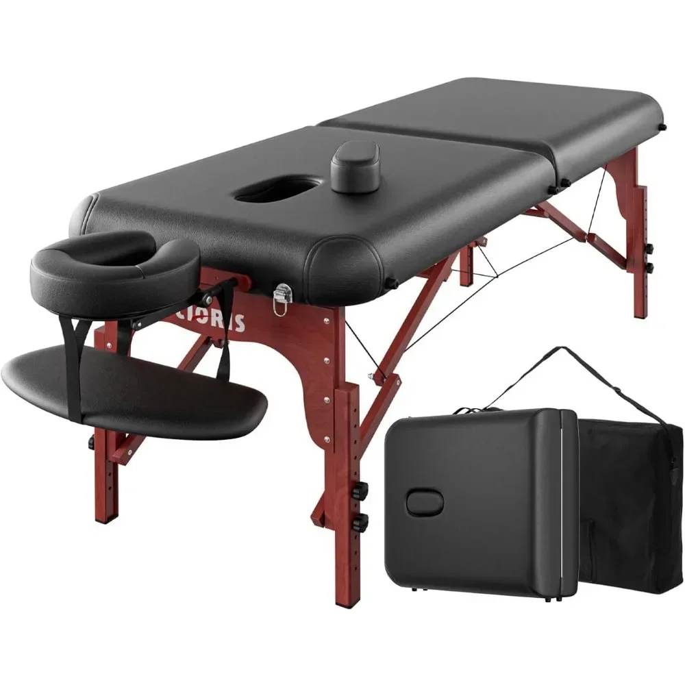 

84" Professional Massage Table Portable 2 Folding Lightweight Height Adjustable with Carrying Bag & Wooden Leg Tattoo Bed