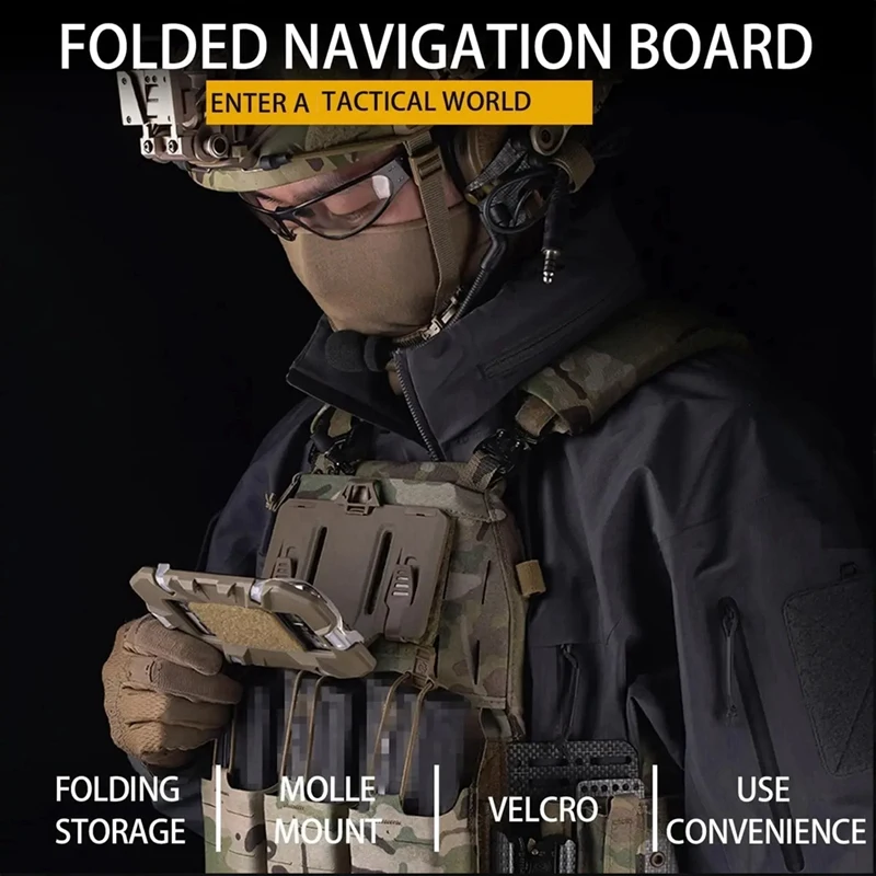 Airsoft Phone Plate Molle Carrier Outdoor Navigation Board, Quick Access Foldable Holder Vest Chest Mount Bracket