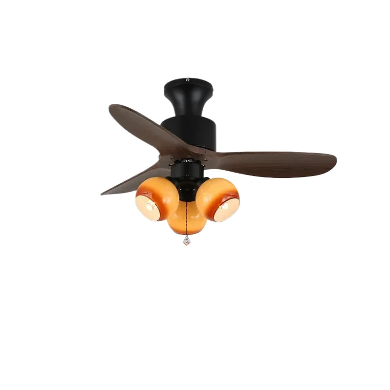 

Postmodern Walnut grain Fan Light LED chandelier Burnt yellow light bulb Ceiling lustre Remote Dimmable dining room Indoor
