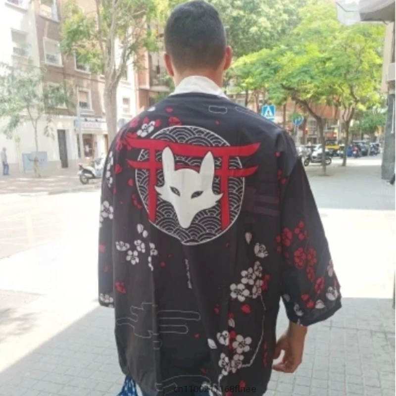 ใหม่โมเดิร์นเต้นรําเครื่องแต่งกายญี่ปุ่น Fox Series 3D พิมพ์หลวมเสื้อคลุม Street Casual Hip Hop Top Unisex เทศกาลประสิทธิภาพชุด