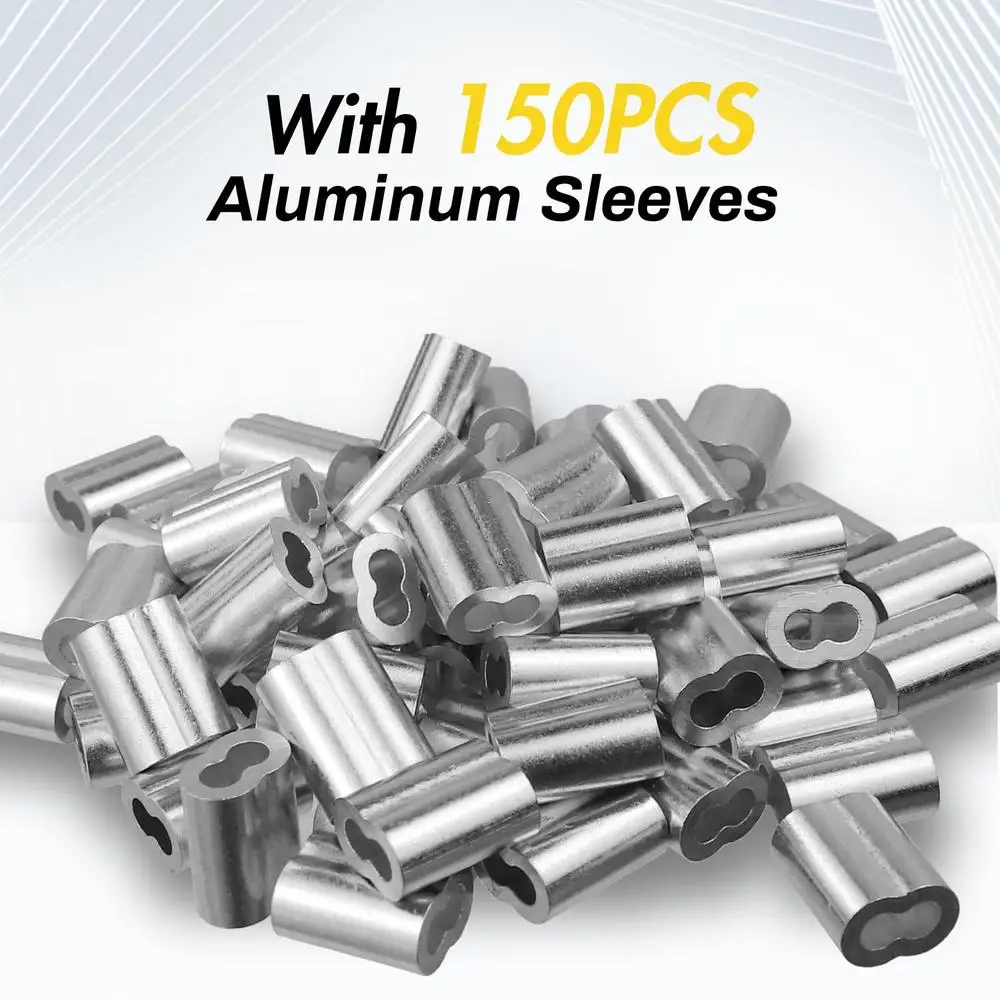 Stainless Steel 400FT Wire Rope Kit with Crimping Tool and 150 Sleeves Strong Aircraft Cable Deck Railing and DIY Projects