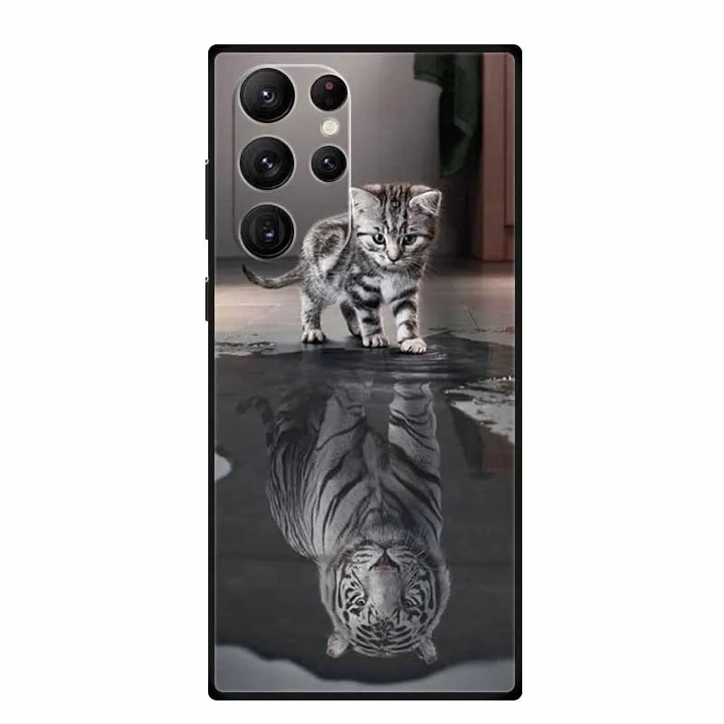 Чехол для телефона Samsung S22 Ultra, чехол Lion Wolf Cat, черный силиконовый мягкий чехол для Samsung Galaxy S22 Ultra, чехол S22 Ultra